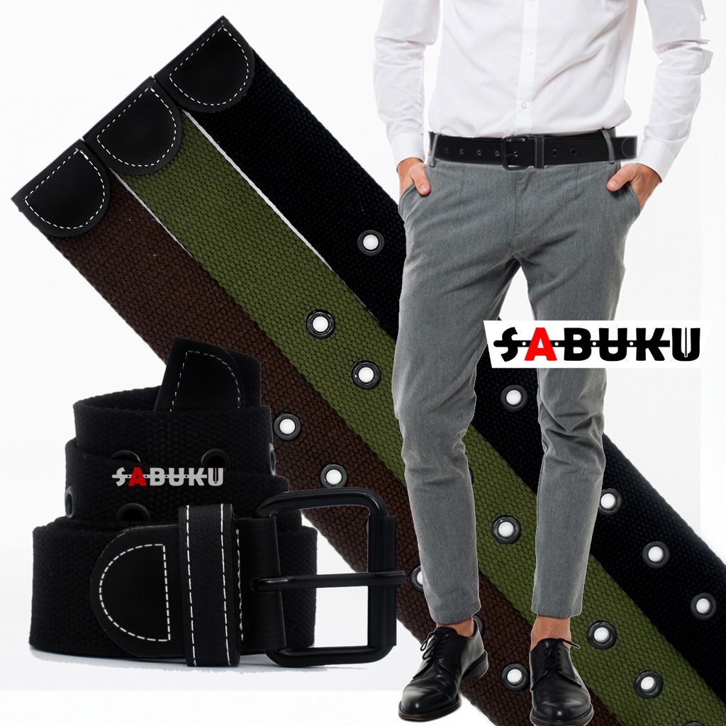 Ikat Pinggang Pria Sabuk Katun Canvas Polos Gesper Pria Men Belt - 038