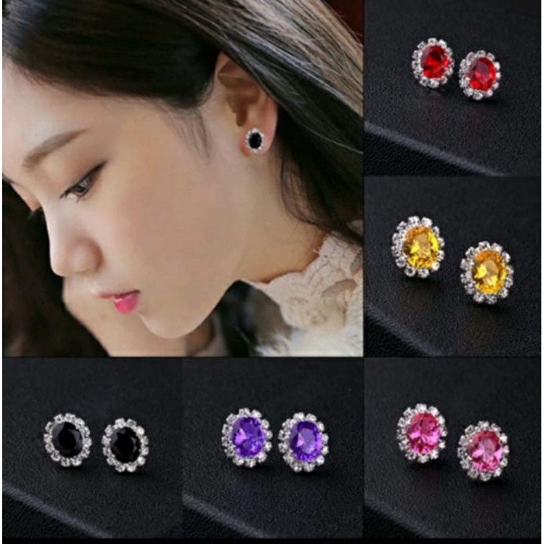 Anting Permata Diamond Warna Warni Anting Stud Anting Wanita Korea