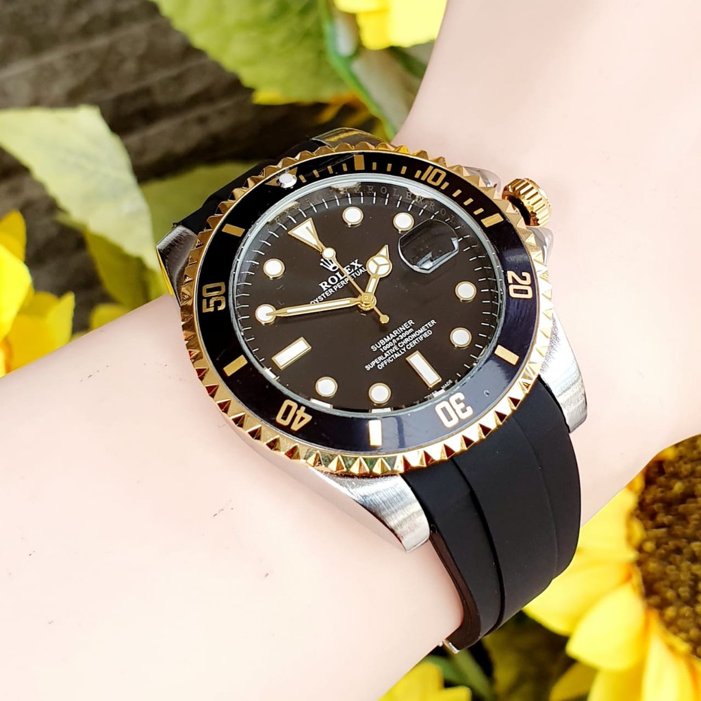 jam tangan pria fashion rolex submariner rubber tanggal aktif