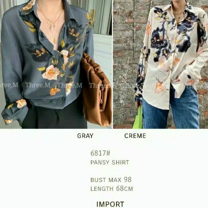 Realpict ZsViona Baju atasan kemeja wanita import premium baji atasan kemeja motif cewek murah cream