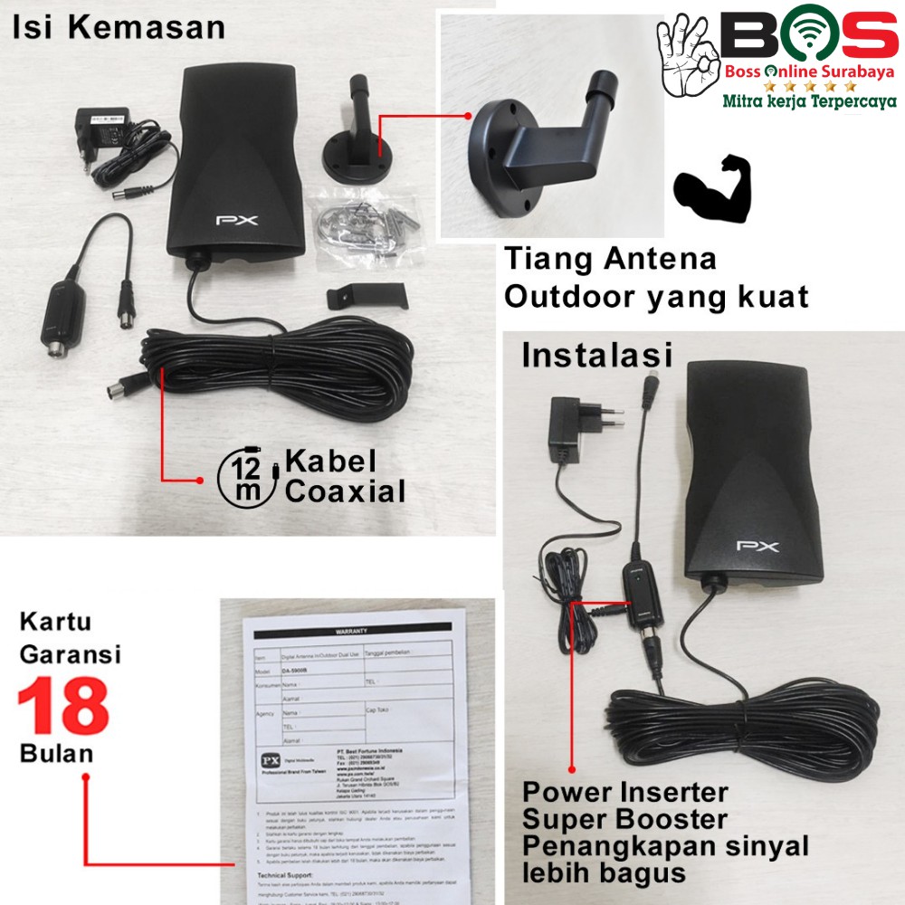 Antena TV Digital Analog PX DA 5900B Booster Kabel 12M Indoor Outdoor