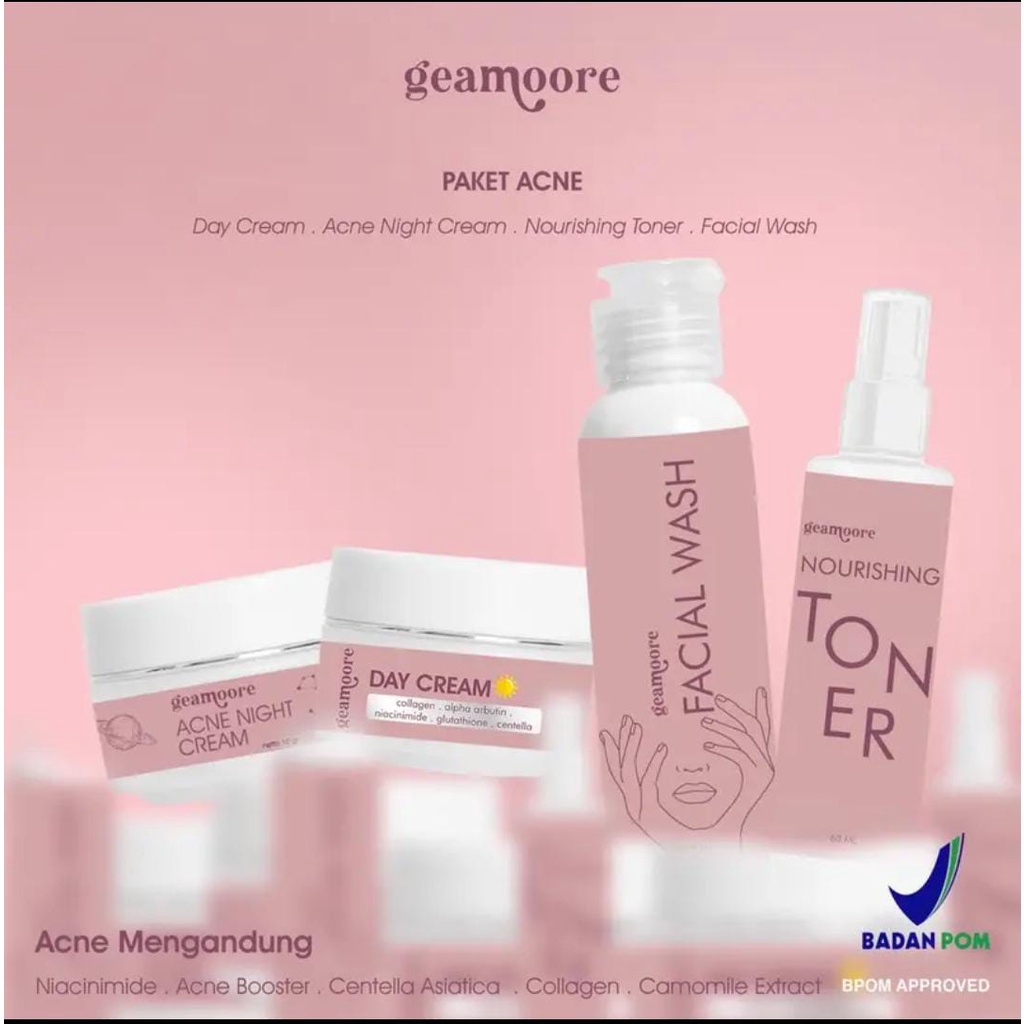 (BPOM) PAKET SKINCARE GEAMOORE (facial wash, toner, day cream, night cream)