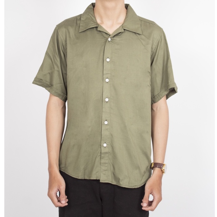 HIPNOP FortKlass Gremy Olive Kemeja Polos Pria Lengan Pendek Kasual