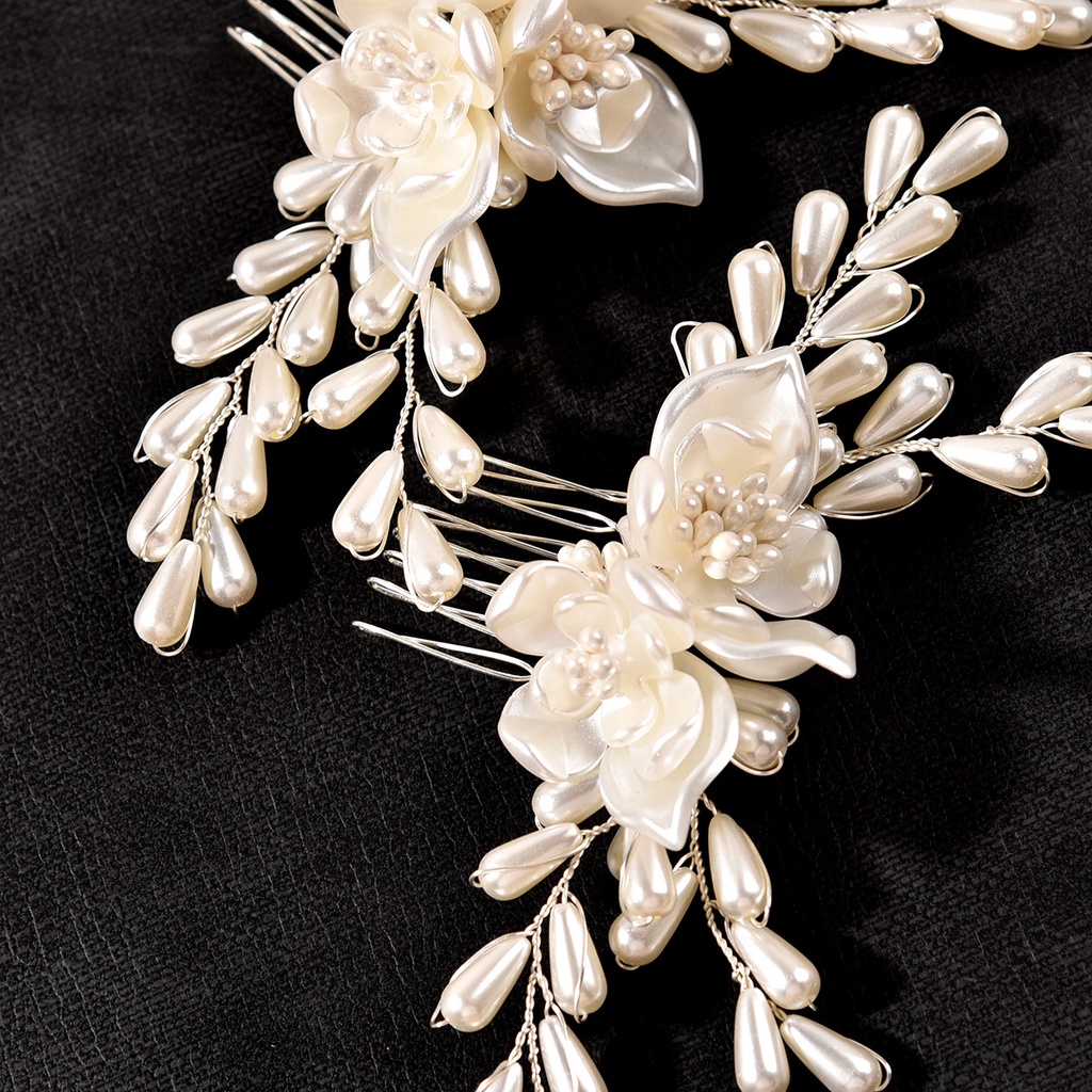 2 pcs Handmade Wedding Flower Headpiece Bridal White pearl Haircomb Hair Accessories