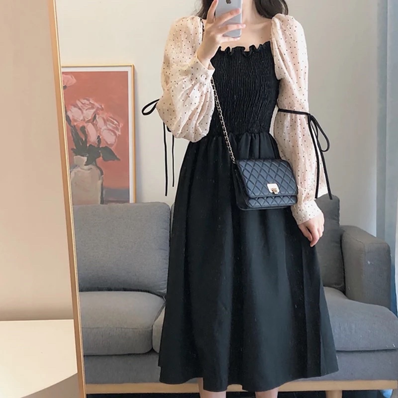 Dress Korea Lengan Full Karet M135