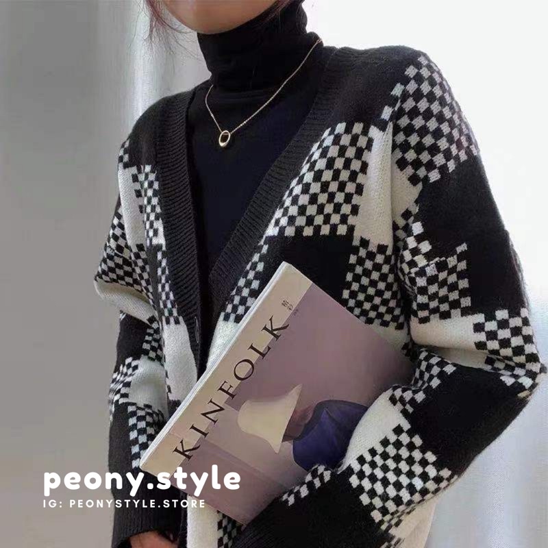 KARDIGAN RAJUT IMPOR OVERSIZED PREMIUM POLA CHECKERED KOREAN STYLE