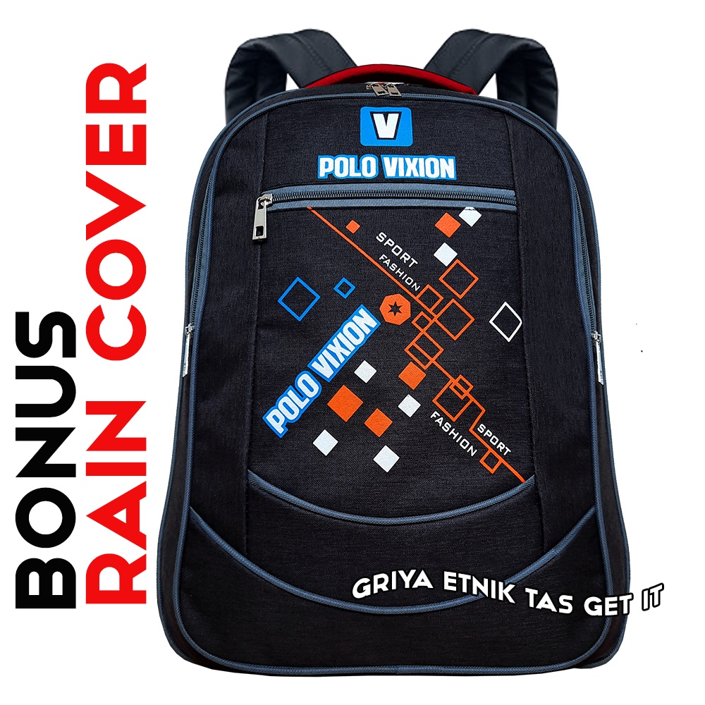 ONEPIECE Tas Sekolah Laki Laki SMU SMP SD Ransel Pria Punggung Gendong Cowok Bonus Rain Cover Jas Hujan Hitam Biru Tosca Navy Polo Vixion