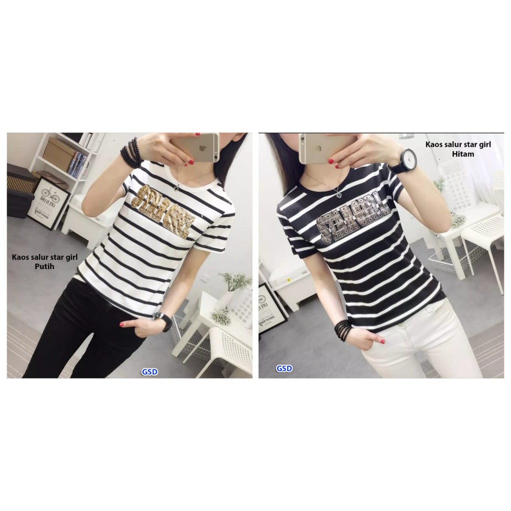 kaos salur star girl/kaos wanita/kaos cewek/jual kaos wanita/kaos salur/jual kaos salur