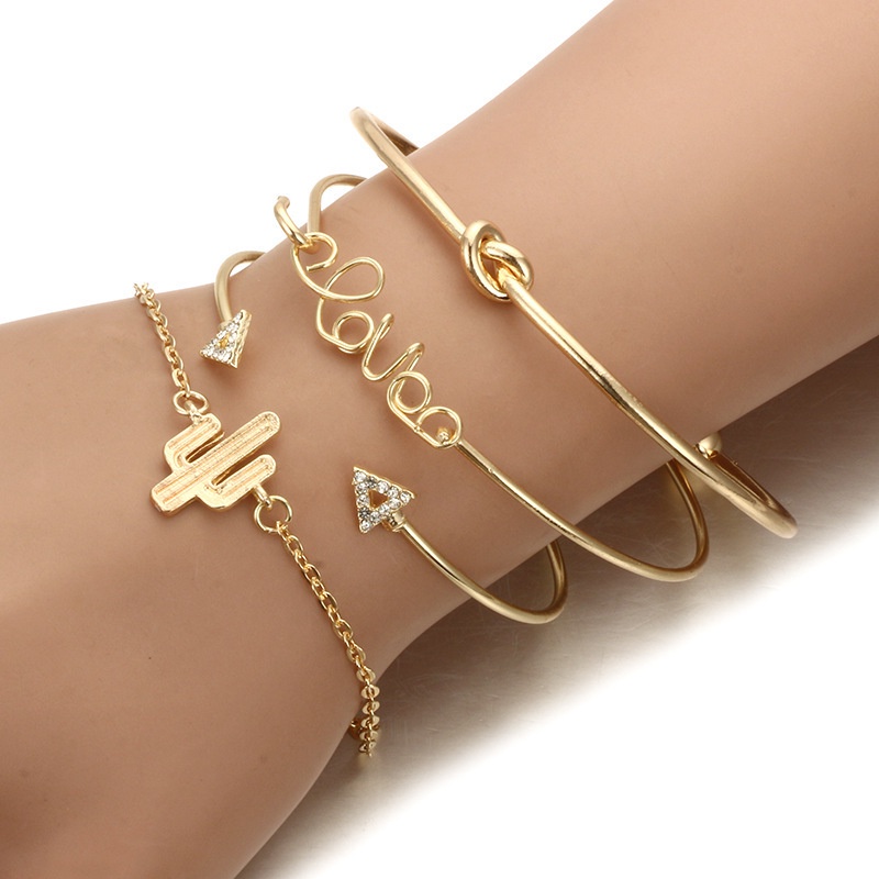 ➰CKK➰ 4 Pcs Set Gelang Wanita K12 Segitiga Simpul Cinta Surat Kaktus / 4Pcs Gelang Fashion Wanita