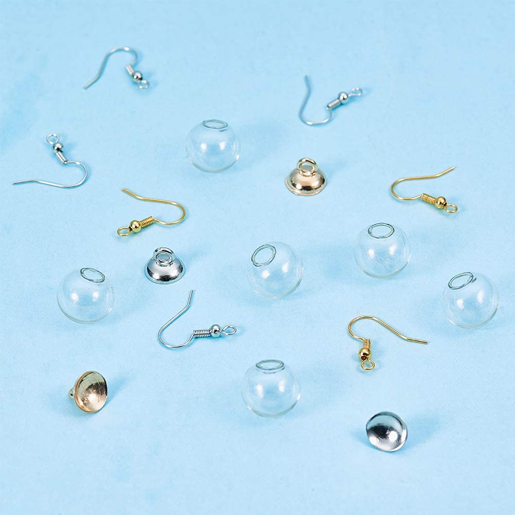 Benecreat14~100pcs 11~ 16mm Mini Kosong Bening Bola Dunia Kaca Botol Wish Glass Ball 40pcs Bail Cap Dan Kait Anting Untuk DIY Liontin Charms Stud Earring Making