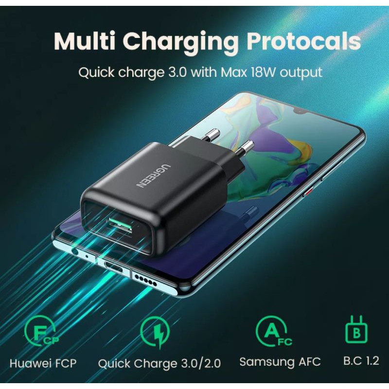 UGREEN CHARGER 18W QC 3.0 + KABEL 1M ( MICRO USB / TYPE C ) Fast Charging