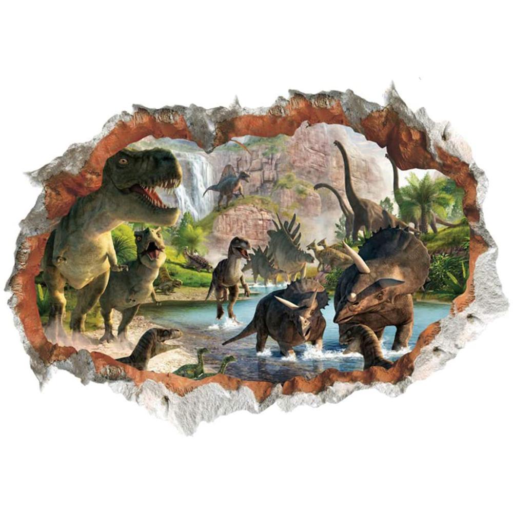 Suyo Stiker Dinding Decal Model Mural Desain Dinosaurus Forest 3D, Dapat Dicopot