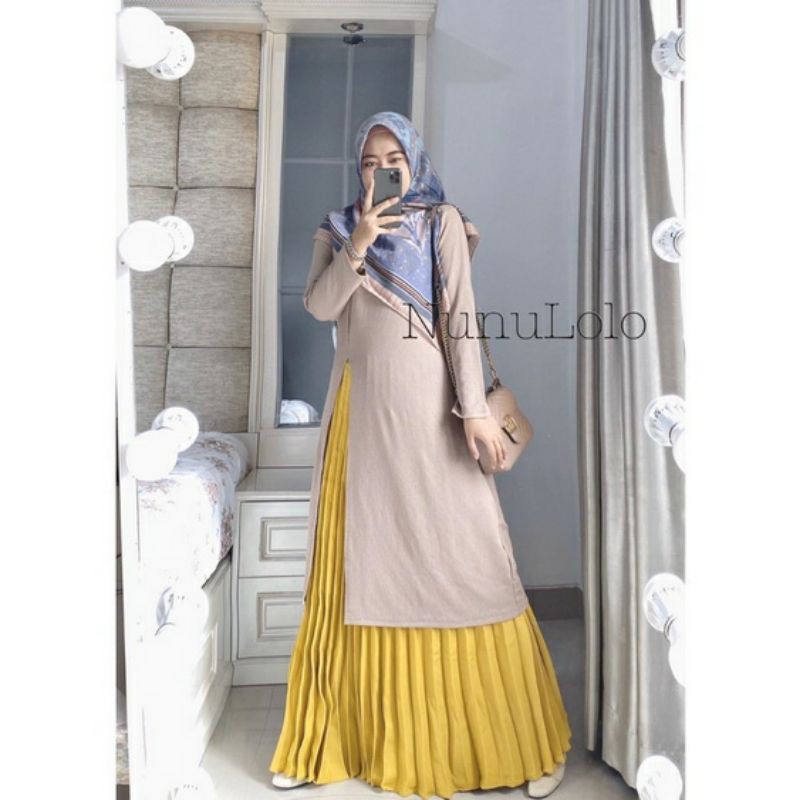 SAFIYA Set MIX VOL by NUNULOLO Atasan Tunik Set Rok Plisket Polos Casual Feminim ORIGINAL BRANDED