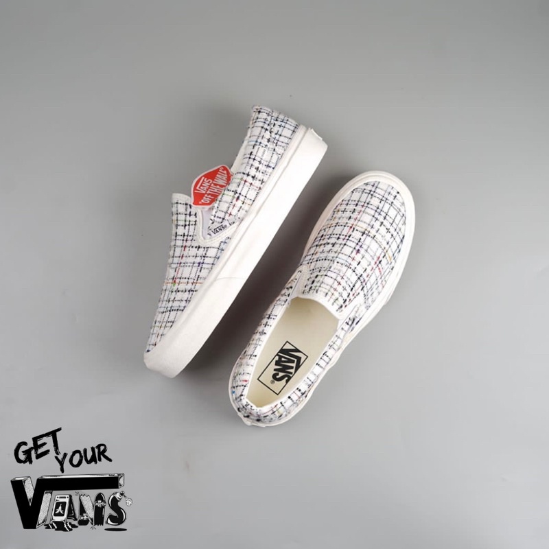 Vans Slip On Original Plaid Woven Marshmellow Original 100% Bnib