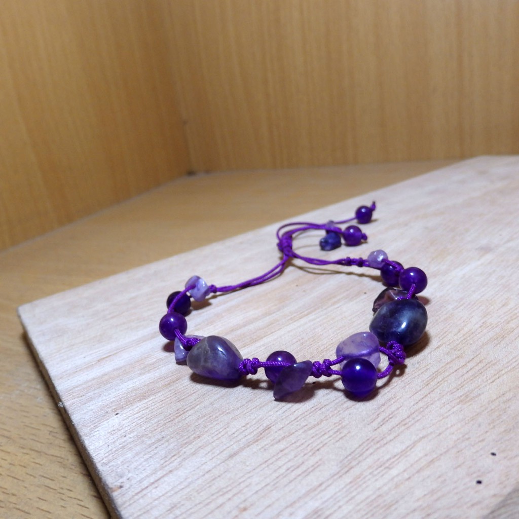 Gelang Handmade Rajarta Kaki Tangan Kenyamanan Batu Amethyst Kecubung Ungu