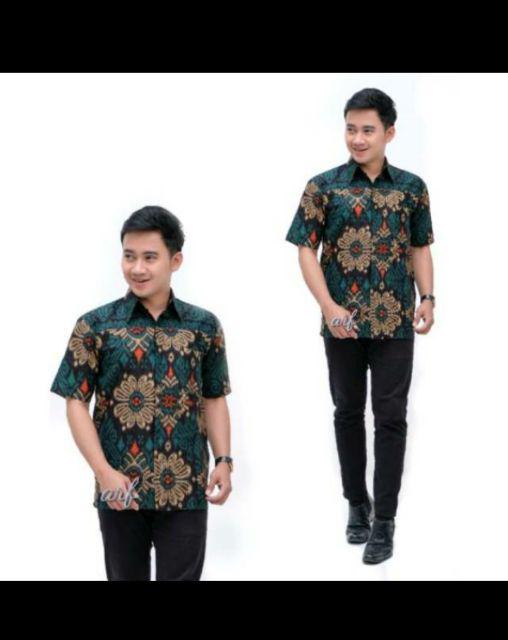Bswart Batik Jumbo Hrb026 Kenongo Hem Pendek Padi Pekalongan M L Xl Batik Pria Murah Modern Grosir