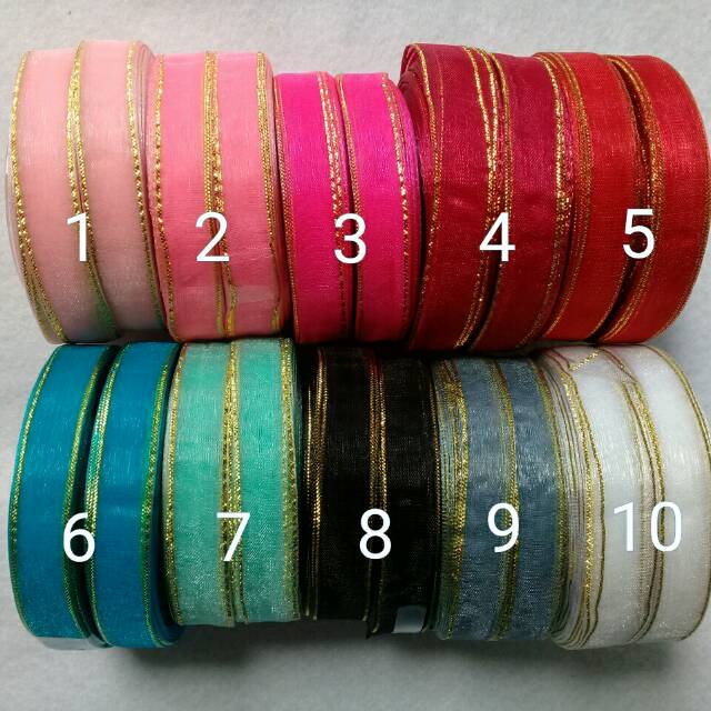 Pita Organdi / Kaca / Organza 1/2" (1.25cm) List Emas per Roll