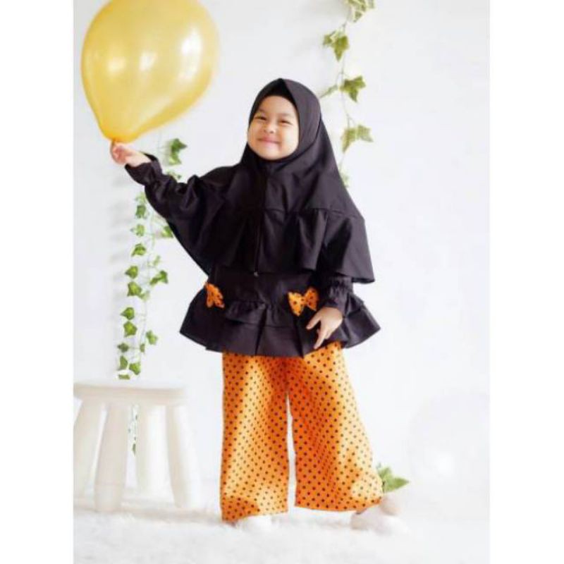 PAKU PAYUNG SETELAN CELANA MUSLIM ANAK CEWEK USIA 2-7 TAHUN BAJU MUSLIM MURAH ANAK ATASAN BLOUSE POL