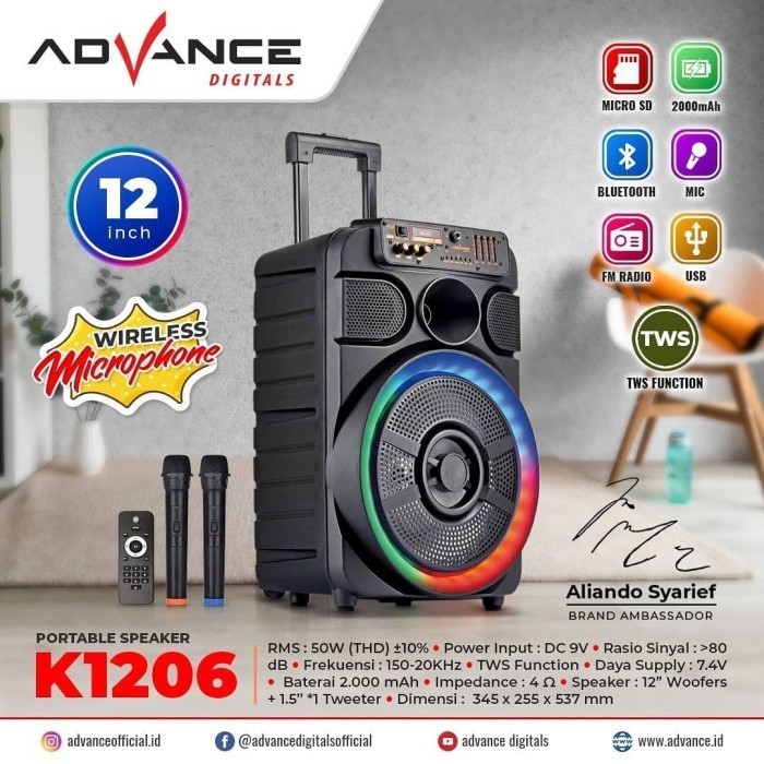 ADVANCE Speaker portable Bluetooth  12&quot; K 1206 - Garansi Resmi 1 Tahun