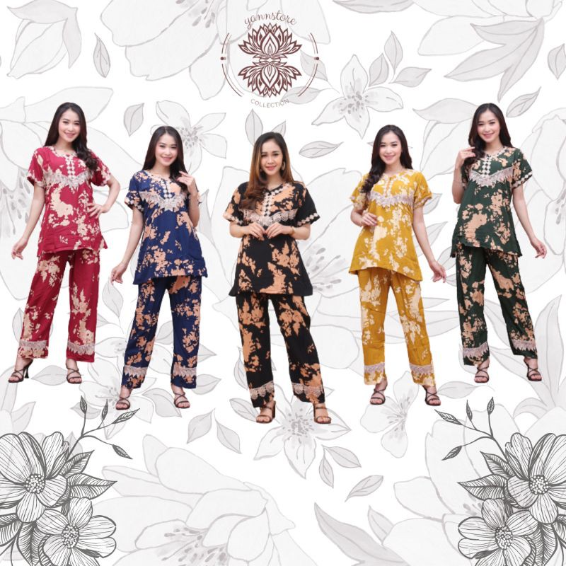 Setelan Lengan Pendek CP Arabia Renda - Motif Kombinasi - busui - ( CP Renda Ayura ) -