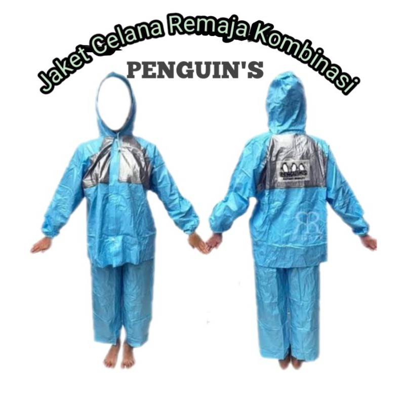 Jas Hujan Anak Remaja Perempuan Laki Laki SD SMP Setelan Jaket Celana Penguin Pria Wanita Terbaik Berkualitas Mantel Penguin PVC Raincoat Harga Grosir