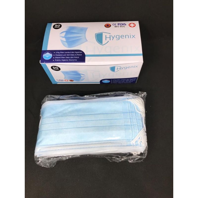 Masker 3 ply Earloop Hygenix Biru