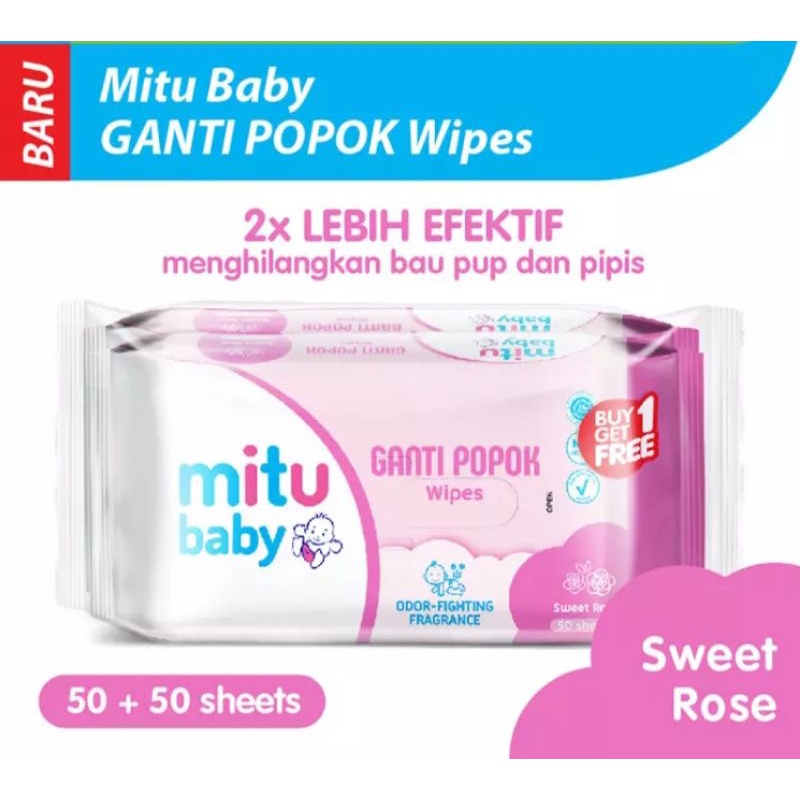 (BELI 1 GRATIS 1) MITU BABY TISU BASAH SWEET ROSE NEW 50'S