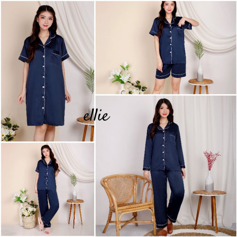 BAJU TIDUR SATIN PREMIUM NAVY ELLIE