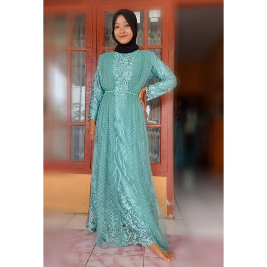 dress tile mutiara fayet /kebaya wisuda/gamis modern terbaru