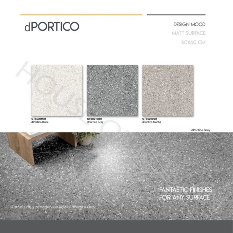 Roman Granit 60x60 dPortico Series (Stone Mood) / Granit Lantai Motif Terazo / Lantai Teras Rumah / 