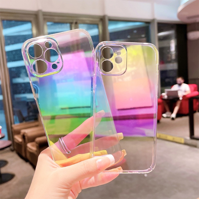 Case Pelindung laser Transparan anti Jatuh Untuk iphone 13 12 11 pro max X / Xs max XR 7 / 8 / Se 2020 7plus / 8plus