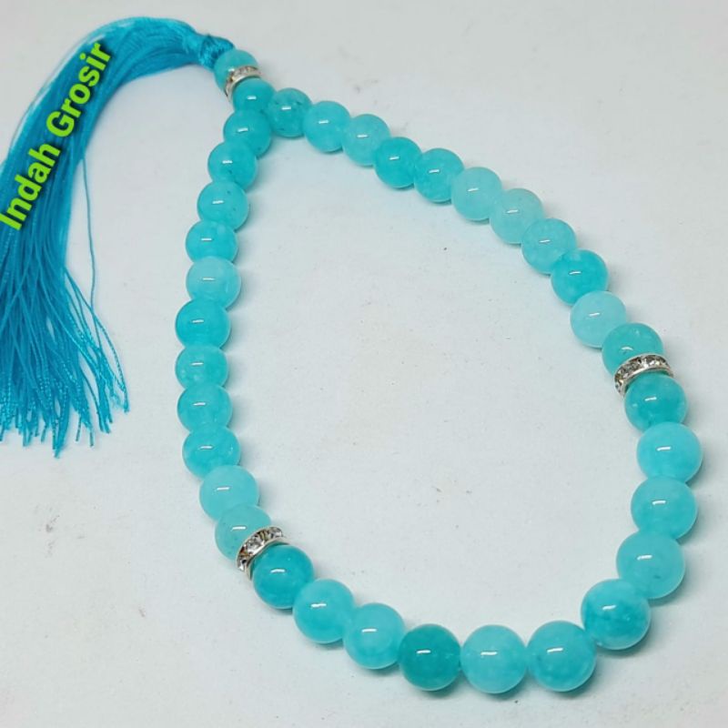 TASBIH BATU AQUAMARINE  33 BUTIR 8MM 100% NATURAL