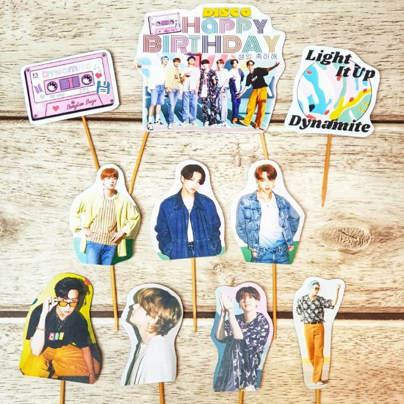 [READY] CAKE TOPPER TERMURAH CAKE TOPPER BTS DYNAMITE | CAKE TOPPER BIRTHDAY PARTY BTS DYNAMITE | PE
