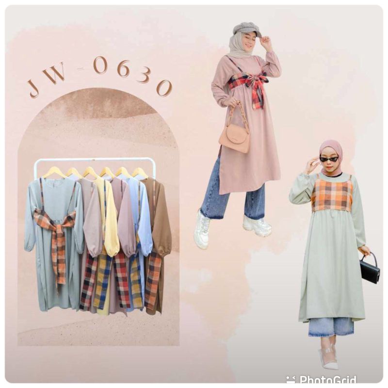 TUNIK JW_0630, Tunik, atasan wanita kekinian, bahan shakila, plus rompi lepas