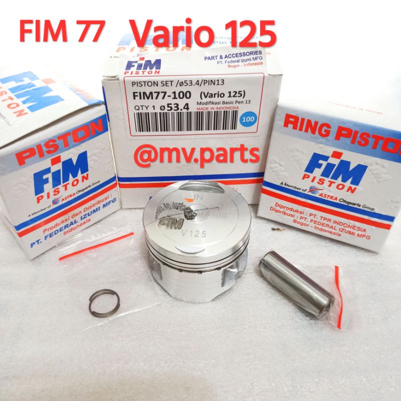 Piston Kit Fim 77 Vario Tecno 125 fi KWN KZR 52.4 52.9 53.4 bore up 57.3 57.8 58.3 Pin 13