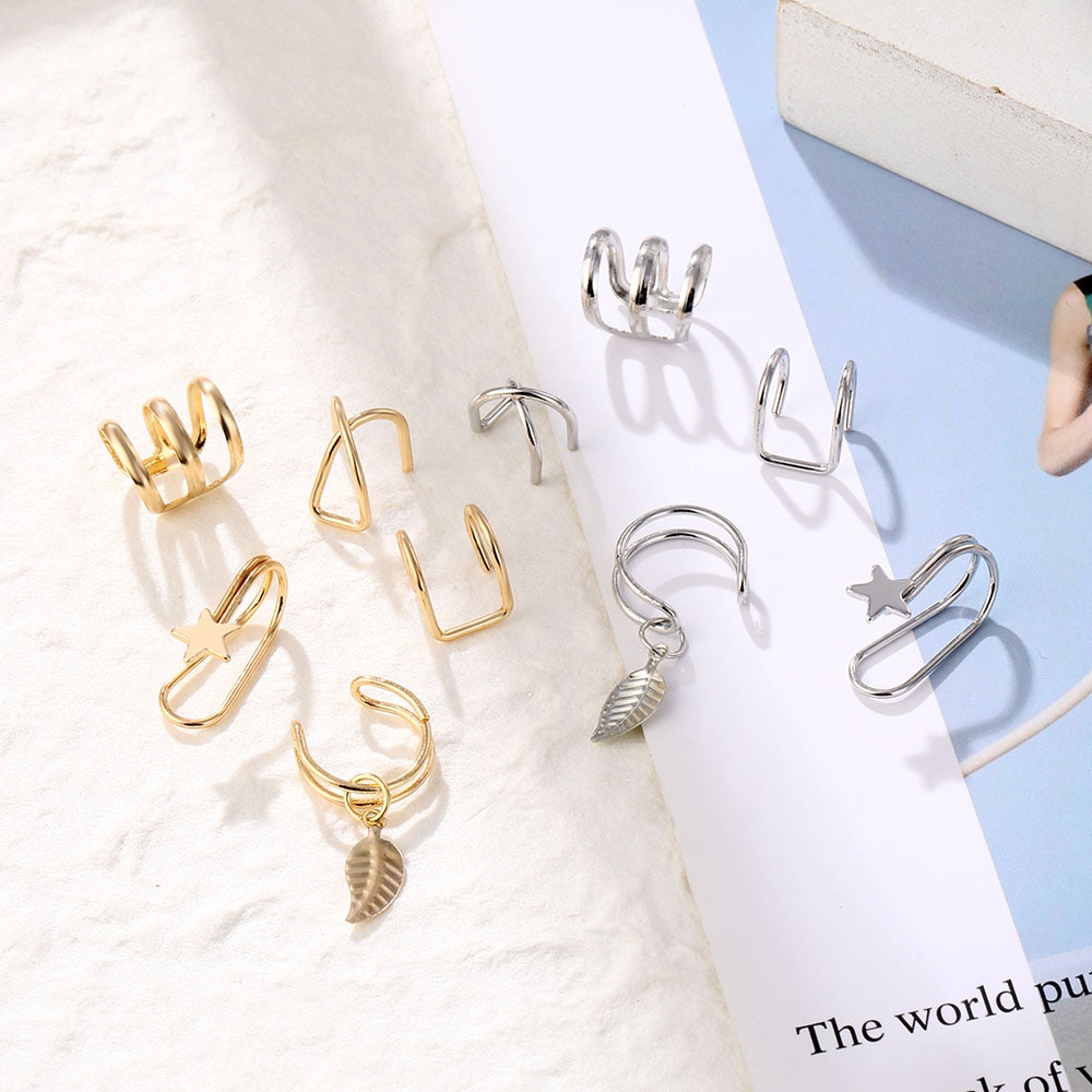 7pcs / 5pcs / Set Anting Tusuk / Klip / Cuff Desain Rumbai Gaya Minimalis Untuk Wanita