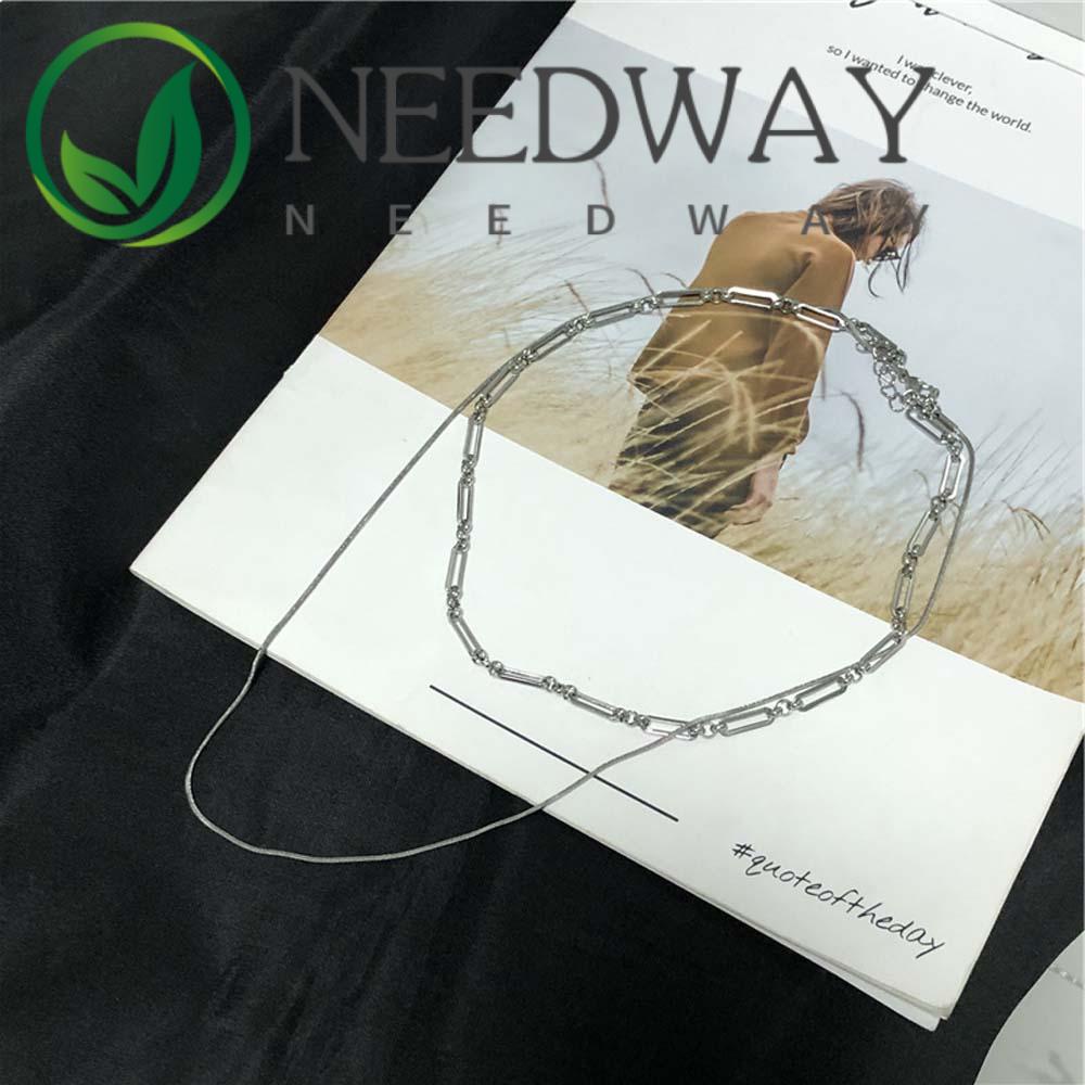 Needway  Hip Hop Clavicle Chain Trendy Fashion Jewelry Chain Necklace Women Punk Long Chain Stainless Steel Korean Double Layer Choker/Multicolor