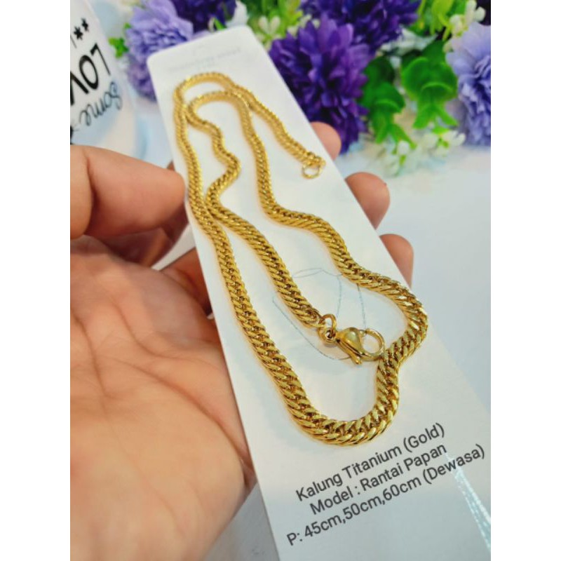 kalung titanium rantai papan gold