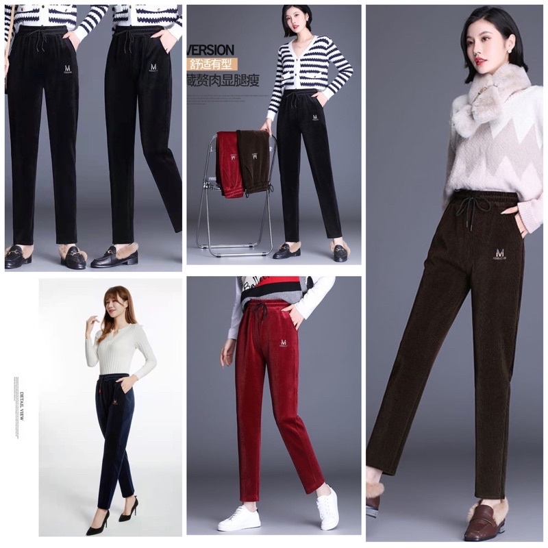 Celana panjang wanita velvet import