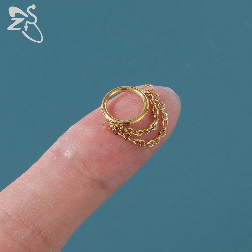 1pc Cincin Tindik Hidung Bahan Stainless Steel Warna Gold Hias Kristal Zircon