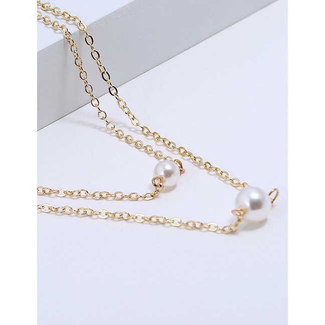 LRC Kalung Fashion Kc Gold Alloy Multi-layer Pearl K13358