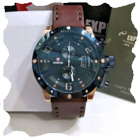 JAM TANGAN PRIA EXPEDITION ORIGINAL E 6381 ROSEGOLD BLACK LEATHER BROWN