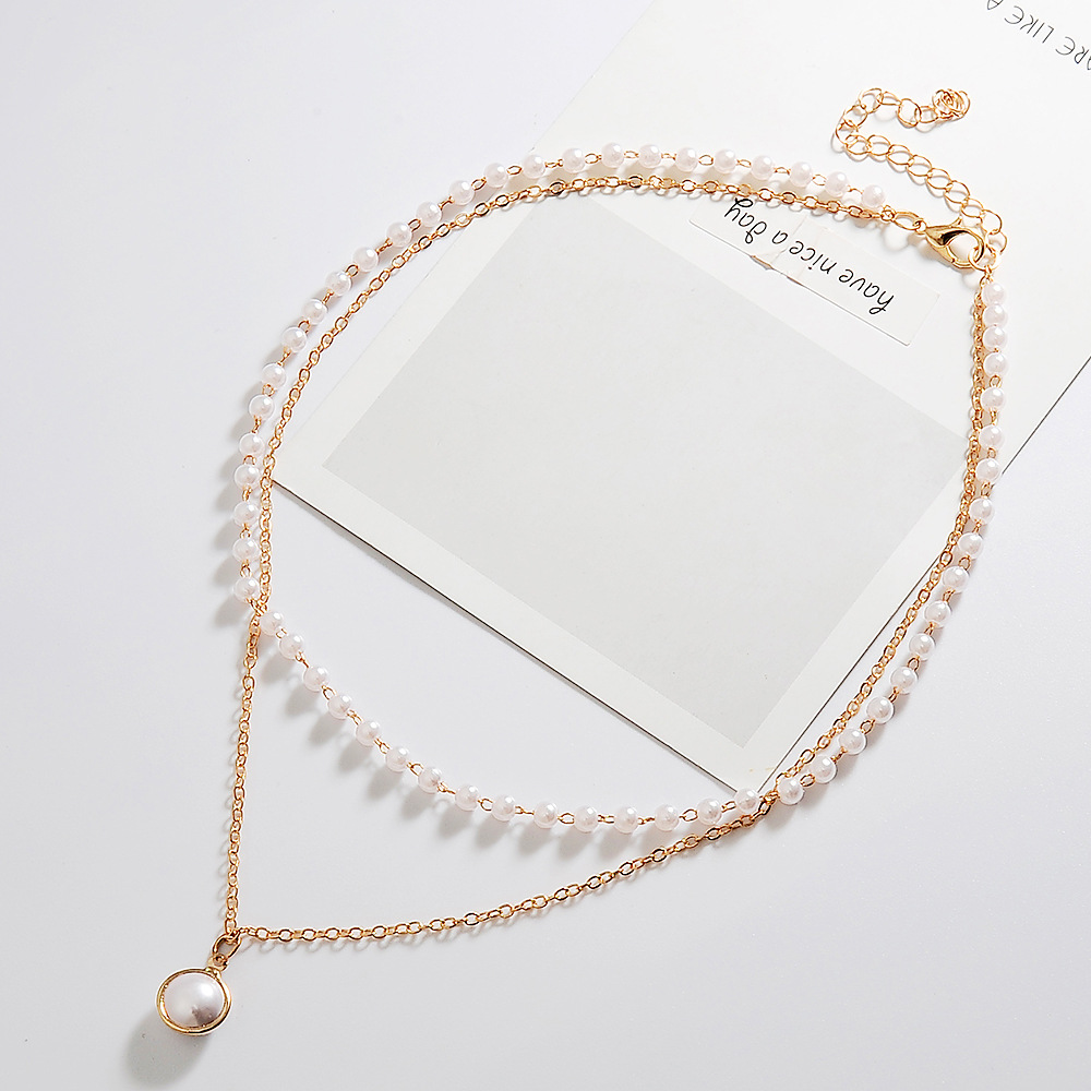 Women Multilayer Pearl Chain Necklace