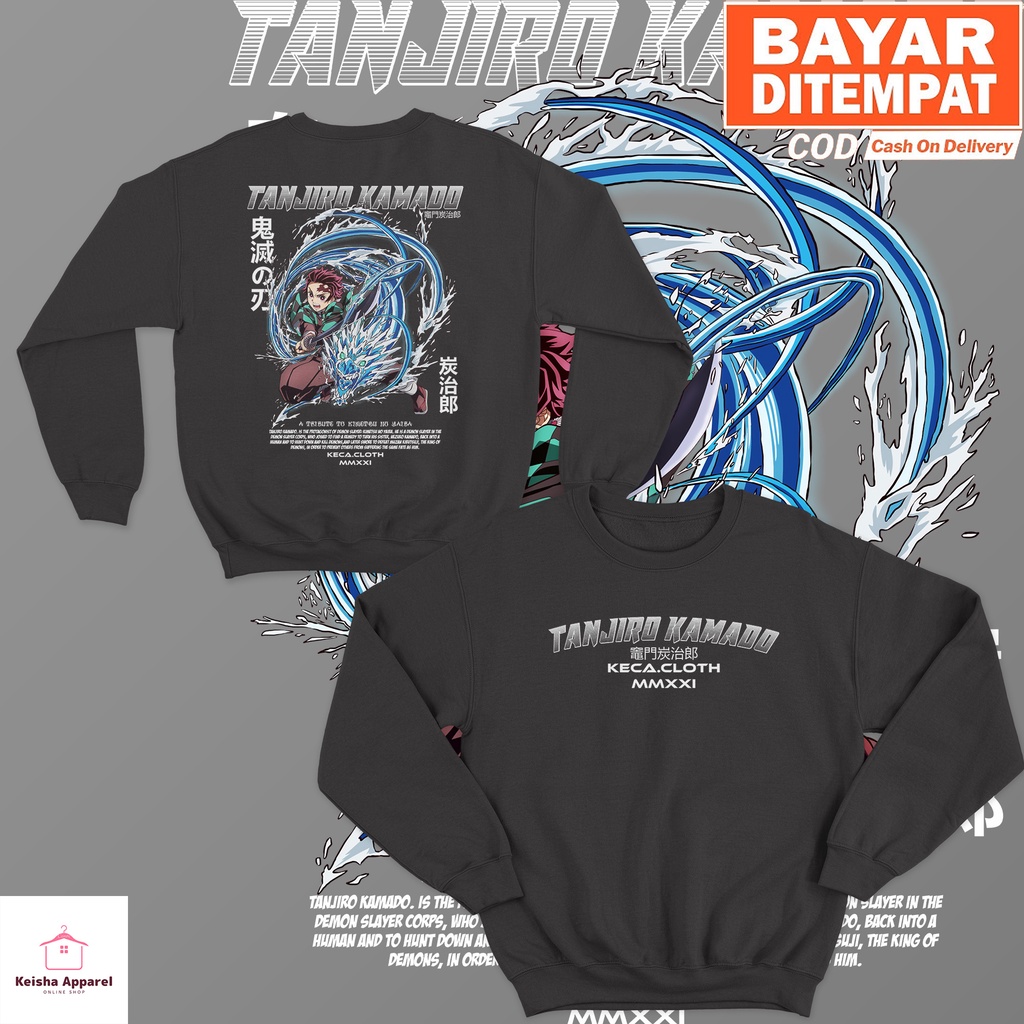 JAKET SWEATER ANIME DEMON SLAYER TANJIRO KAMADO WATER SERIES SWEATER TANJIRO COWOK CEWEK