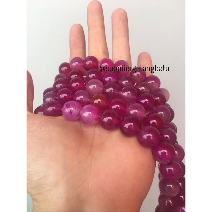 bahan batu 14mm Purple Agate glossy aksesoris korea gelang kalung batu craft beads pria wanita model