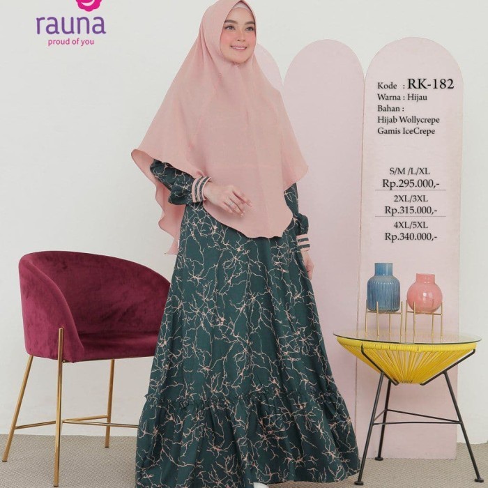 Gamis Rauna Dewasa RK 182 Hijau / Gamis Rauna Original / GAMIS RAUNA / BAJU GAMIS RAUNA / GAMIS MODE
