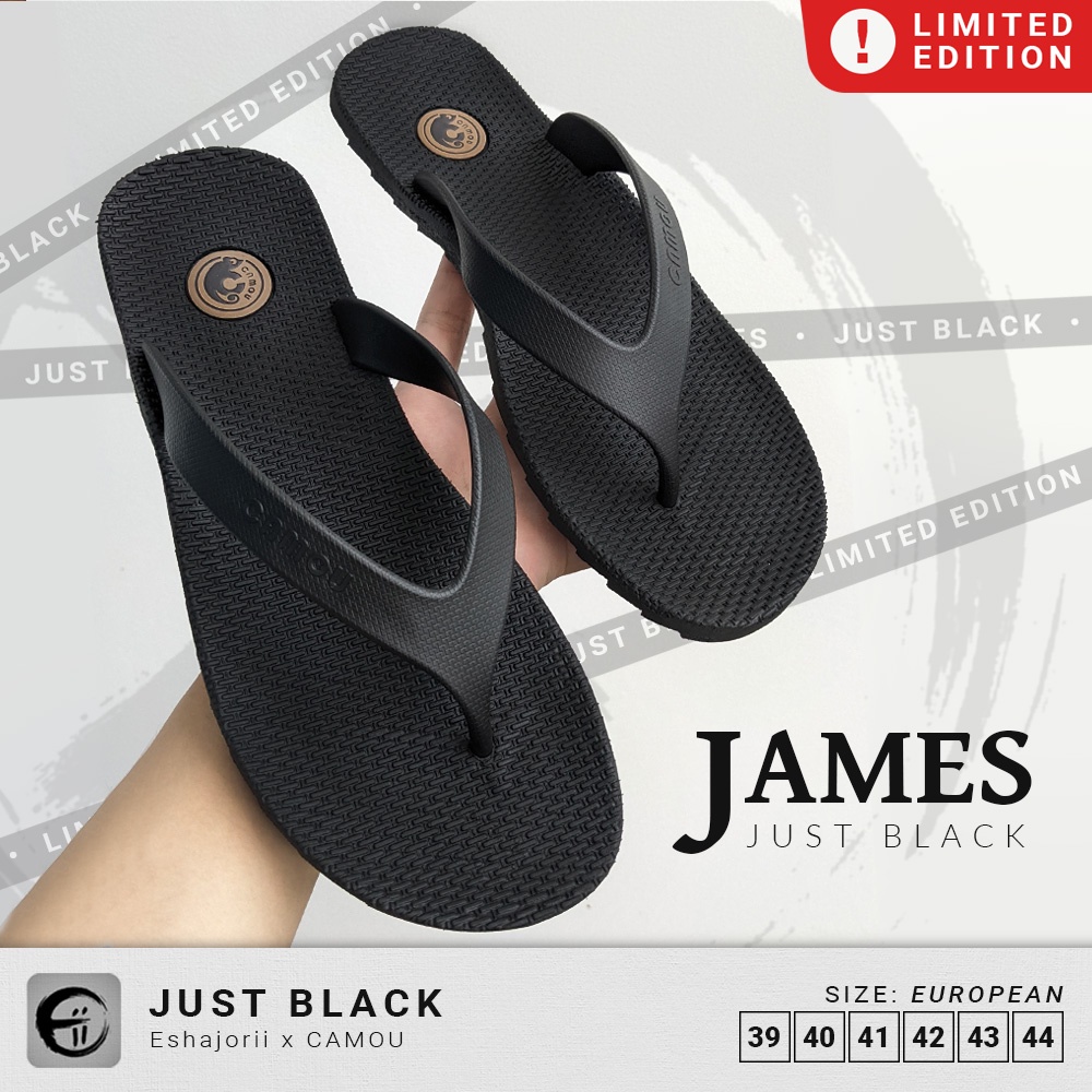 PROMO LIMITED EDITION Sandal Jepit Pria Full Karet CAMOU JAMES Just Black