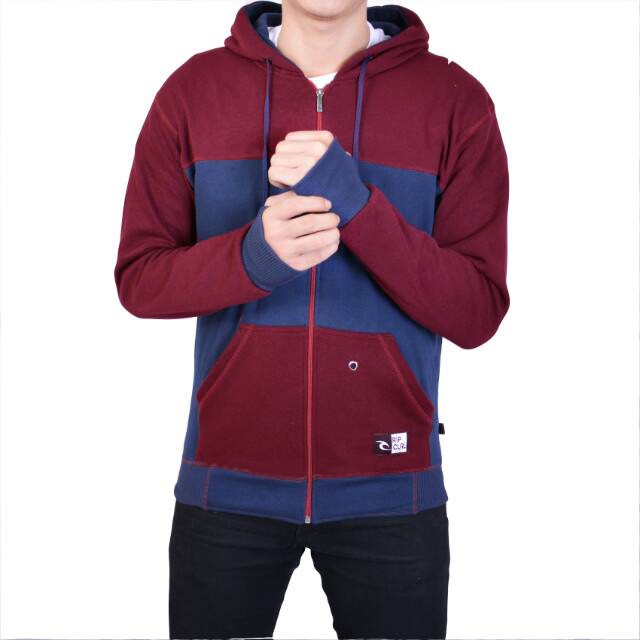 JEC Sweater Hoodie Zipper Roundhand Combi Maroon Navy Full Premium