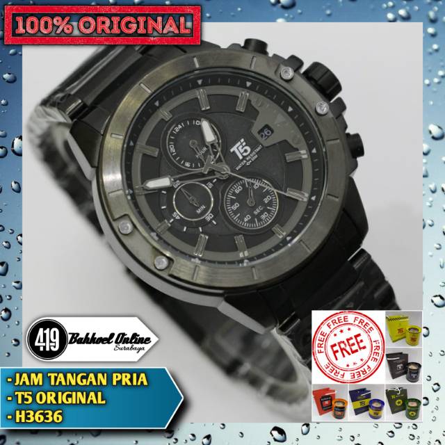 Jam tangan Pria ORIGINAL T5 H3636 Full Hitam