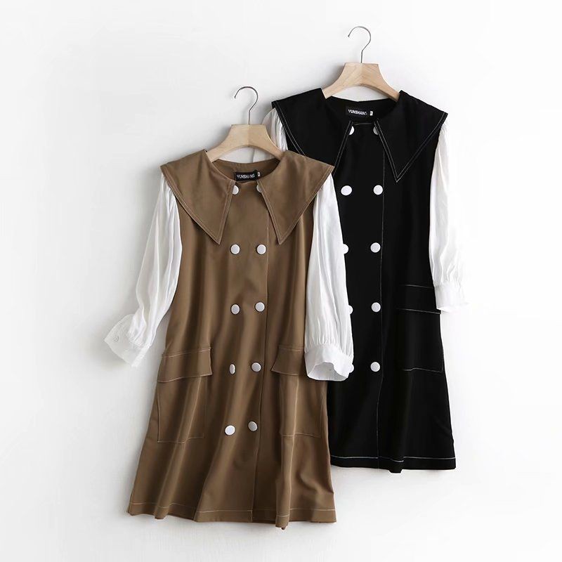 Midi Dress Polos Warna Putih Hitam Lengan Panjang Basic Dress Korea Chic Dress